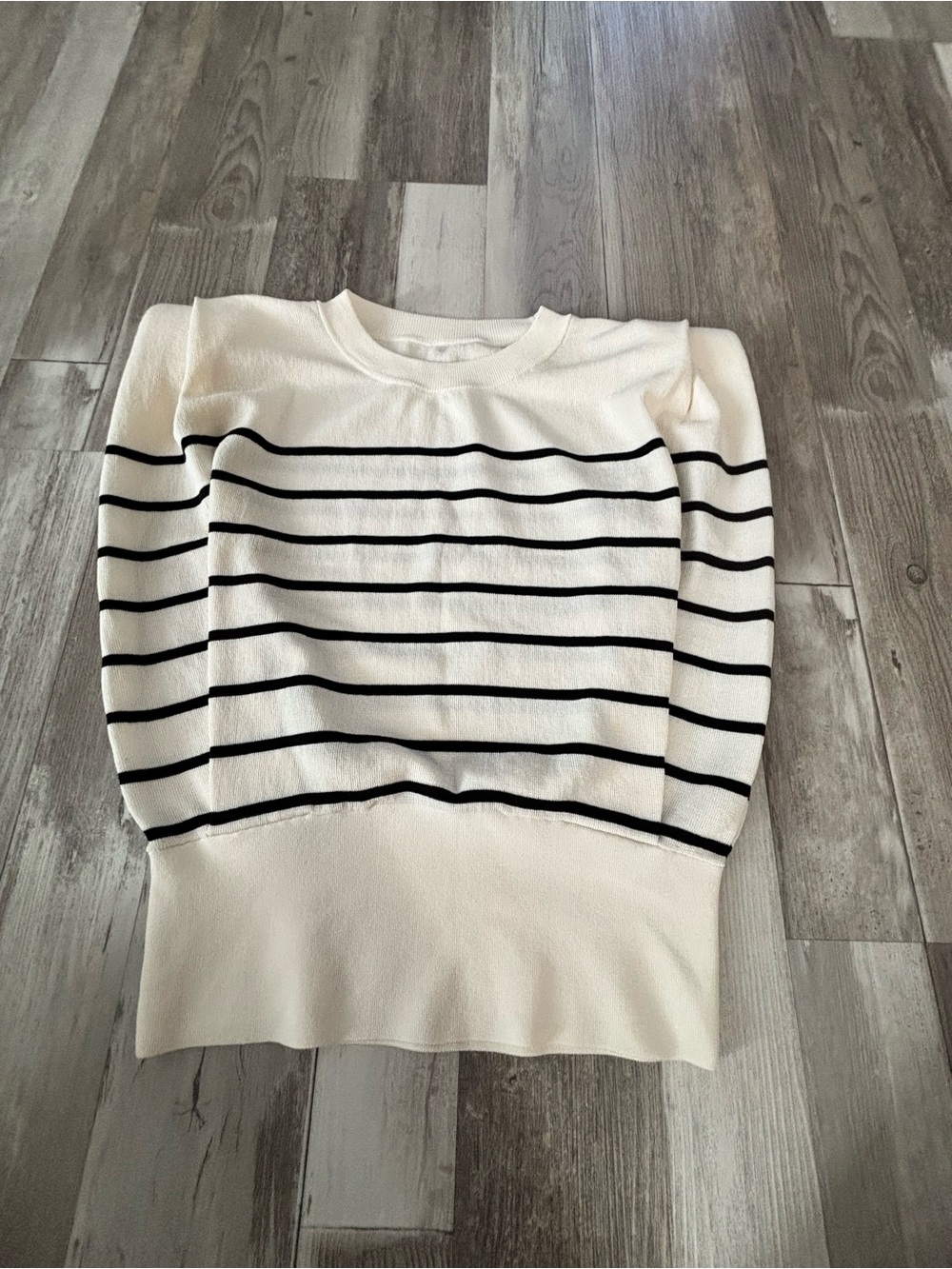Striped Cream and Black Crewneck Sweater